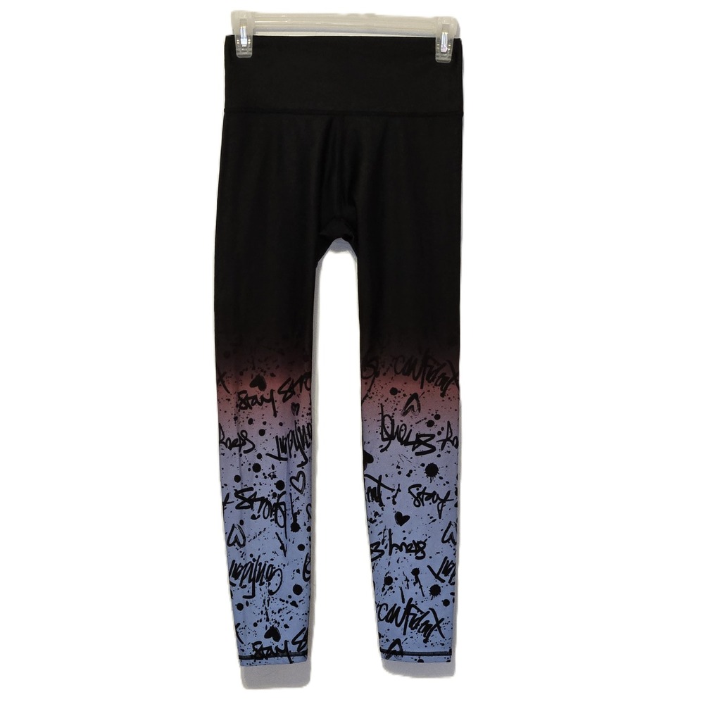 Fabletics Demi Lovato Leggings Graffiti Print Black Purple Blue Womens S